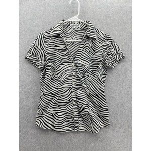 Express Women's Button Down Blouse Short Sleeve Zebra Print Size Medium Cotton